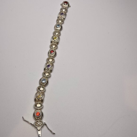 Vintage Sterling Silver Multi-Gemstone Link Bracelet - Preowned - Picture 8 of 10